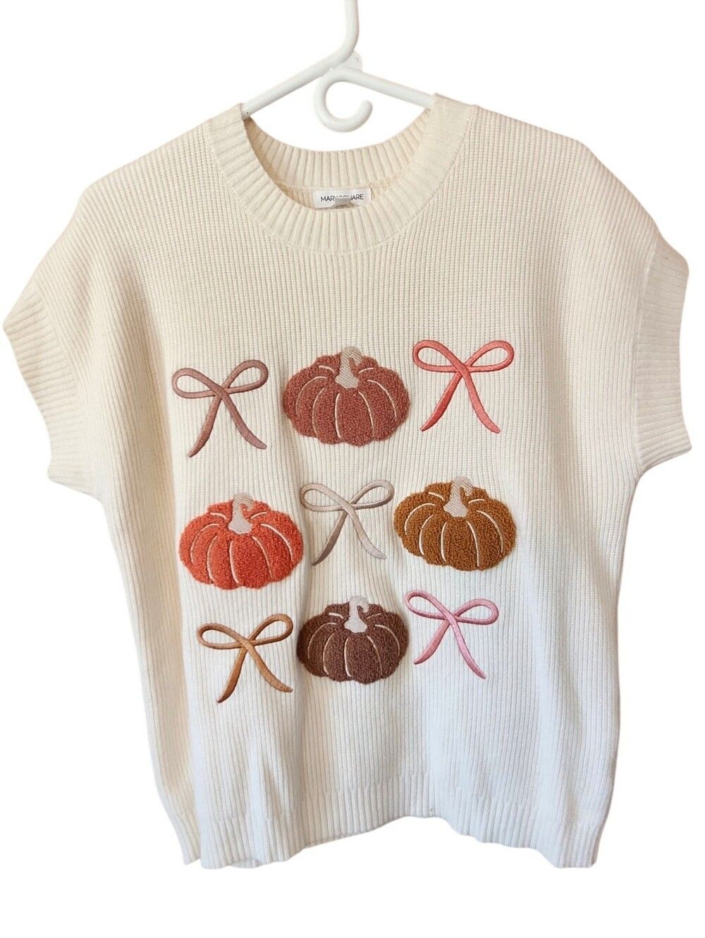 Mary Square "Josie Pumpkin Rows" Ivory Knit Cap Sleeve Sweater - Size Med